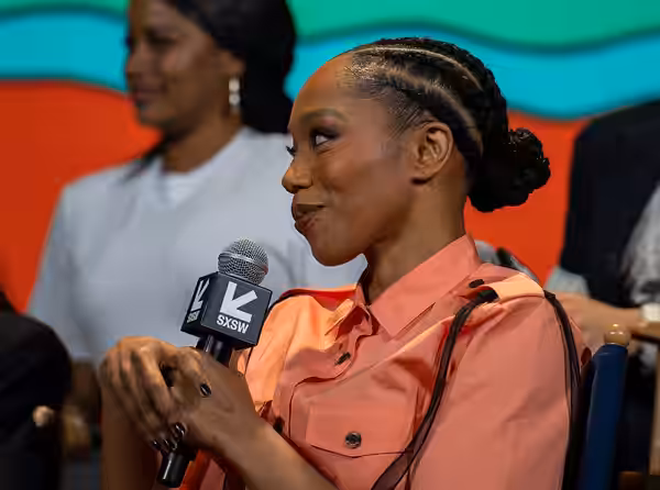 Naomi Ackie, actress, at SXSW 2026 in Austin, Texas on a panel and special podcast episode of Keke Palmer's podcast called "Baby, This is Keke Palmer Live" for