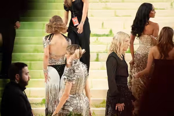 Louisa Jacobson at the 2026 Met Gala, wearing fashion in theme of "Costume Art"