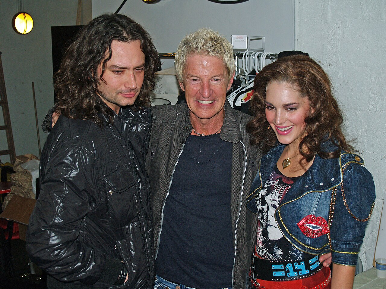 Constantine Maroulis, Kevin Cronin and Kelli Barrett backstage at the off-Broadway musical Rock of Ages. (2008)