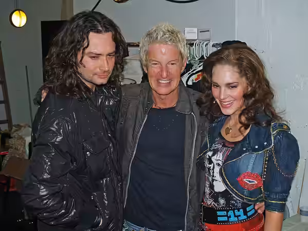 Constantine Maroulis, Kevin Cronin and Kelli Barrett backstage at the off-Broadway musical Rock of Ages. (2008)