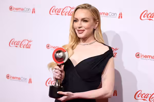 Lindsay Lohan on the red carpet at the Big Screen Achievement Awards at the 2025 CinemaCon at The Colosseum Theater at Caesars Palace in Las Vegas, Nevada. Plea