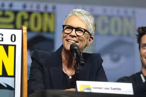 Jamie Lee Curtis speaking at the 2018 San Diego Comic Con International, for "Halloween", at the San Diego Convention Center in San Diego, California. Please at