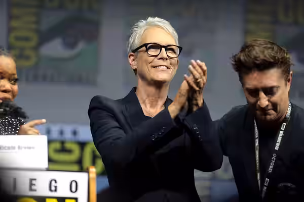 Jamie Lee Curtis speaking at the 2018 San Diego Comic Con International, for "Halloween", at the San Diego Convention Center in San Diego, California. Please at