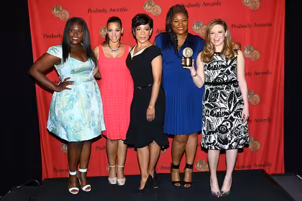 Danielle Brooks, Dascha Polanco, Selenis Leyva, Adrienne C. Moore and Natasha Lyonne with the Peabody Award for "Orange is the New Black." (2014)