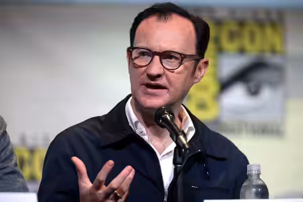 Mark Gatiss speaking at the 2016 San Diego Comic Con International, for "Sherlock", at the San Diego Convention Center in San Diego, California. Please attribut