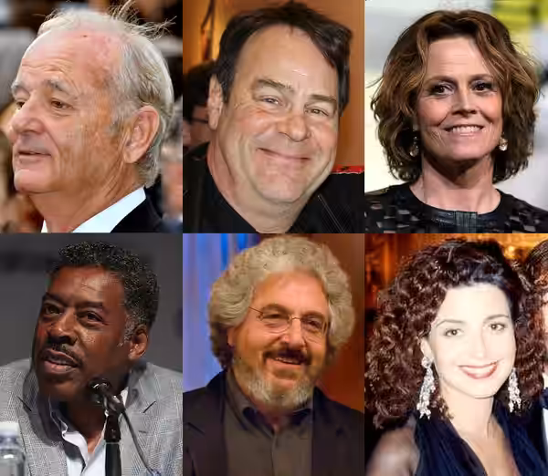 This file is a derivate work of the above named images to illustrate the cast of the 1984 supernatural comedy film Ghostbusters.