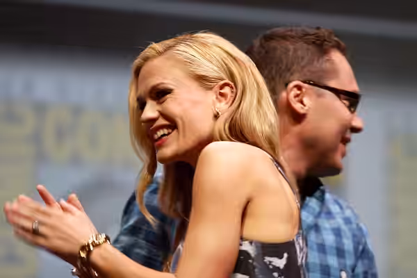 Anna Paquin and Bryan Singer speaking at the 2013 San Diego Comic Con International, for "X-Men: Days of Future Past", at the San Diego Convention Center in San