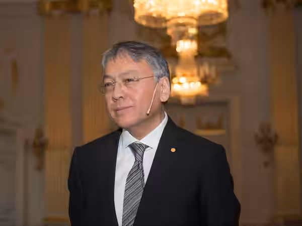 Kazuo Ishiguro in the Stockholm Stock Exchange during the Swedish Academy's press conference on December 6, 2017.