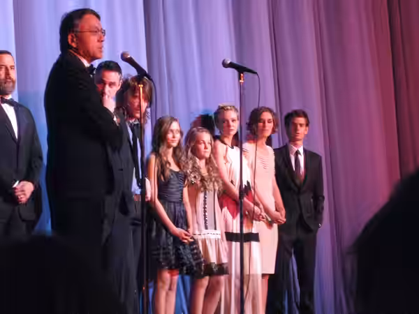 Director Mark Romanek with author Kazuo Ishiguro and several Never Let Me Go cast members on October 13, 2010