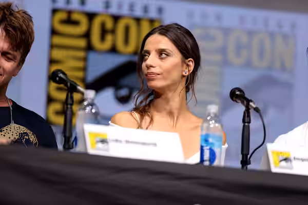 Angela Sarafyan speaking at the 2017 San Diego Comic Con International, for "Westworld", at the San Diego Convention Center in San Diego, California. Please att