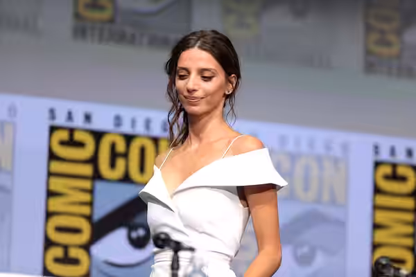Angela Sarafyan speaking at the 2017 San Diego Comic Con International, for "Westworld", at the San Diego Convention Center in San Diego, California. Please att