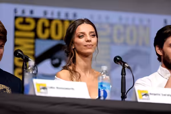 Angela Sarafyan speaking at the 2017 San Diego Comic Con International, for "Westworld", at the San Diego Convention Center in San Diego, California. Please att