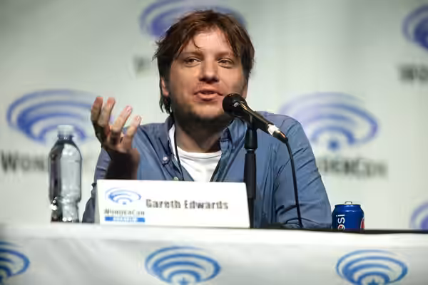 Gareth Edwards speaking at the 2014 WonderCon, for "Godzilla", at the Anaheim Convention Center in Anaheim, California. Please attribute to Gage Skidmore if use