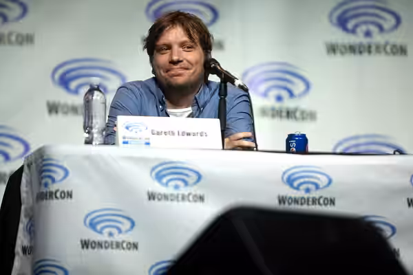 Gareth Edwards speaking at the 2014 WonderCon, for "Godzilla", at the Anaheim Convention Center in Anaheim, California. Please attribute to Gage Skidmore if use