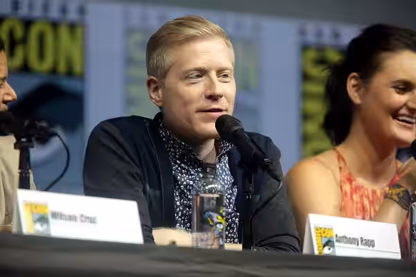 Anthony Rapp speaking at the 2018 San Diego Comic Con International, for "Star Trek: Discovery", at the San Diego Convention Center in San Diego, California. Pl