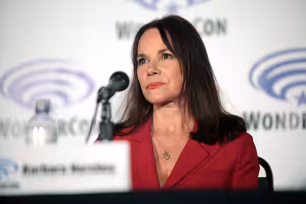 Barbara Hershey speaking at the 2016 Wondercon, for "Damien", at the Los Angeles Convention Center in Los Angeles, California. Please attribute to Gage Skidmore