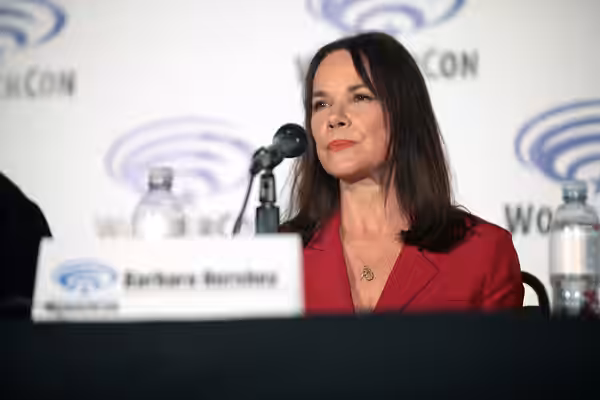 Barbara Hershey speaking at the 2016 Wondercon, for "Damien", at the Los Angeles Convention Center in Los Angeles, California. Please attribute to Gage Skidmore