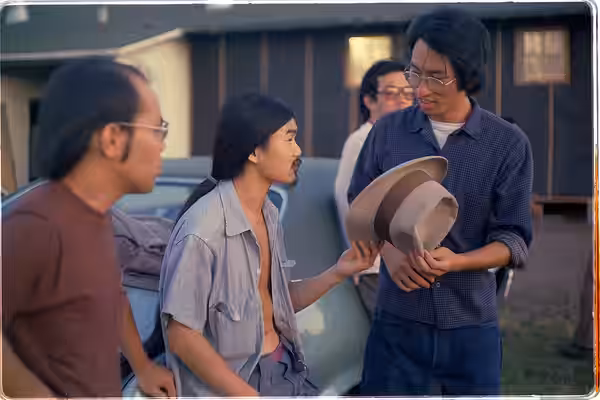 On the set of filmmaker John Korty's "Farewell to Manzanar," filmed on location at Santa Rita Jail facility (Dublin, California) From left: Christopher Chow, Fi (2002)