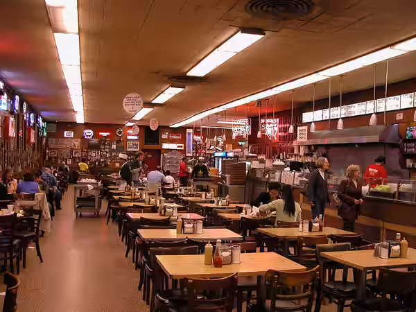Katz's interior. Already famous long before Meg Ryan faked an orgasm here and "I'll have what she's having" became a mantra.katzdeli_04.JPG (2006)