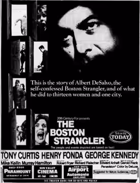 Theater advertisement for the film, The Boston Strangler. 23 Oct, 1968.