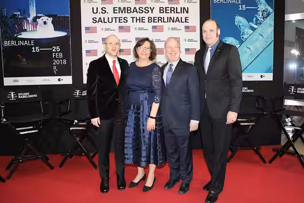 L to R: David Zellner, Michelle Logsdon, Kent Logsdon, and Nathan Zellner, Berlinale Reception 2018