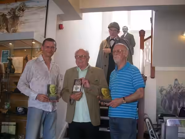 Paul Spiring (left) with actor Edward Hardwicke and co-author Brian Pugh (right) at a book launch in 2008.