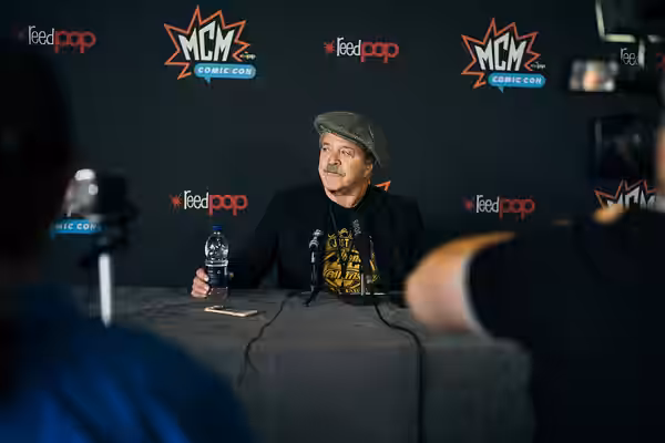 Photograph of Jim Cummings taken during a press interview at MCM Comic Con.