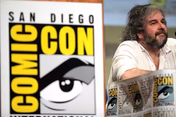 Peter Jackson speaking at the 2014 San Diego Comic Con International, for "The Hobbit: The Battle of Five Armies", at the San Diego Convention Center in San Die