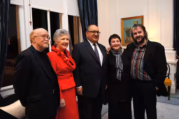 From L: Greer Twiss, Lady Susan Satyanand, Rt Hon Sir Anand Satyanand, Marti Friedlander, Sir Peter Jackson (2011)