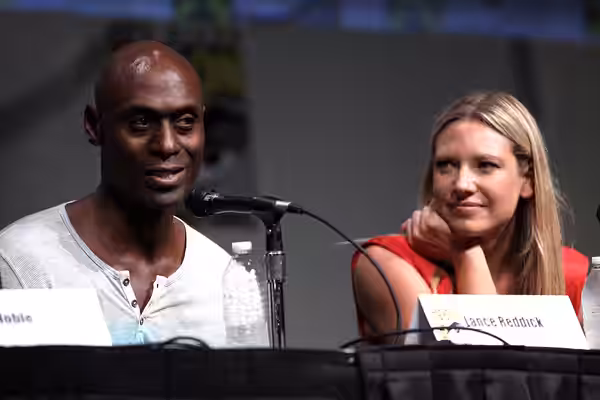 Anna Torv &amp; Lance Reddick speaking at the 2012 San Diego Comic-Con International in San Diego, California. Please attribute to Gage Skidmore if used elsewhe