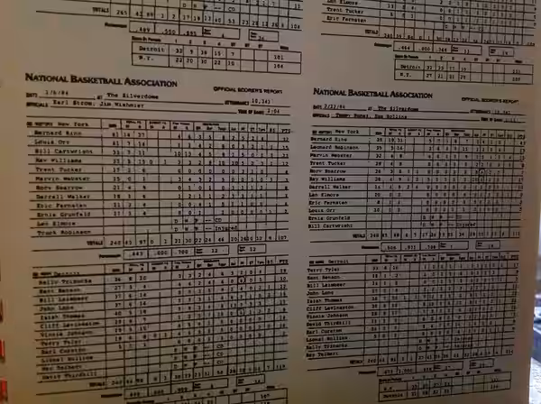 Official Scorer's Reports for the 1983-84 regular season series between the New York Knicks and Detroit Pistons. Bernard King averaged more than 40 points per g (1984)