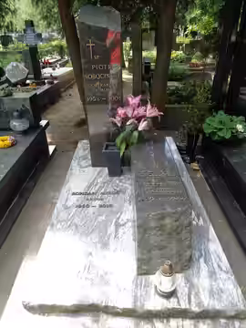 Grób Piotra Sobocińskiego (1958-2001) i Bohdana Mikucia (1930-2015) na Wojskowych Powązkach. (2017)
