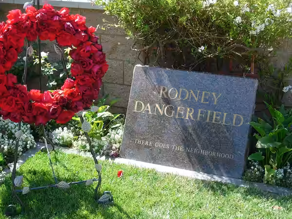 Rodney Dangerfield's tombstone at Pierce Brothers Westwood Memorial Park Cemetery in Los Angeles, California.