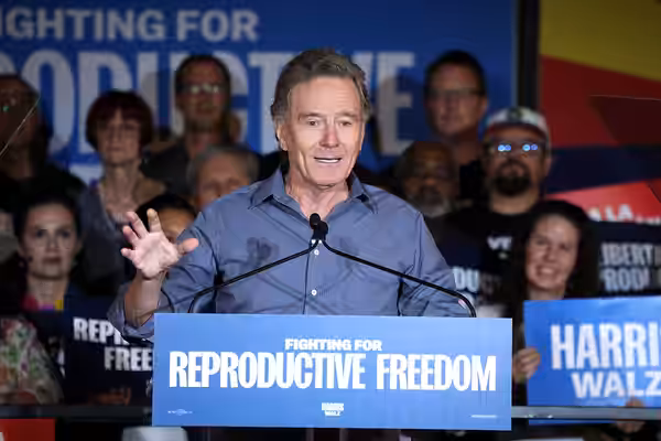 Bryan Cranston speaking with supporters at a reproductive freedom rally at Warehouse 215 in Phoenix, Arizona. Please attribute to Gage Skidmore if used elsewher (2024)