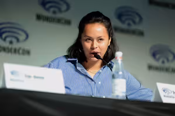 Frankie Adams speaking at the 2018 WonderCon, for "The Expanse", at the Anaheim Convention Center in Anaheim, California. Please attribute to Gage Skidmore if u