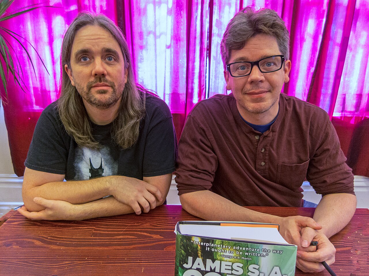 Ty Franck (left) and Daniel Abraham (right), together forming James S.A. Corey, at Borderlands Books in San Francisco, June 21, 2014.