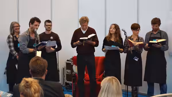 Danish actors and actresses from the audiobook publisher "Momolydbog" reading from "Hans Christian Andersens Fairy Tales" during the Copenhagen Book Fair "BogFo (2012)