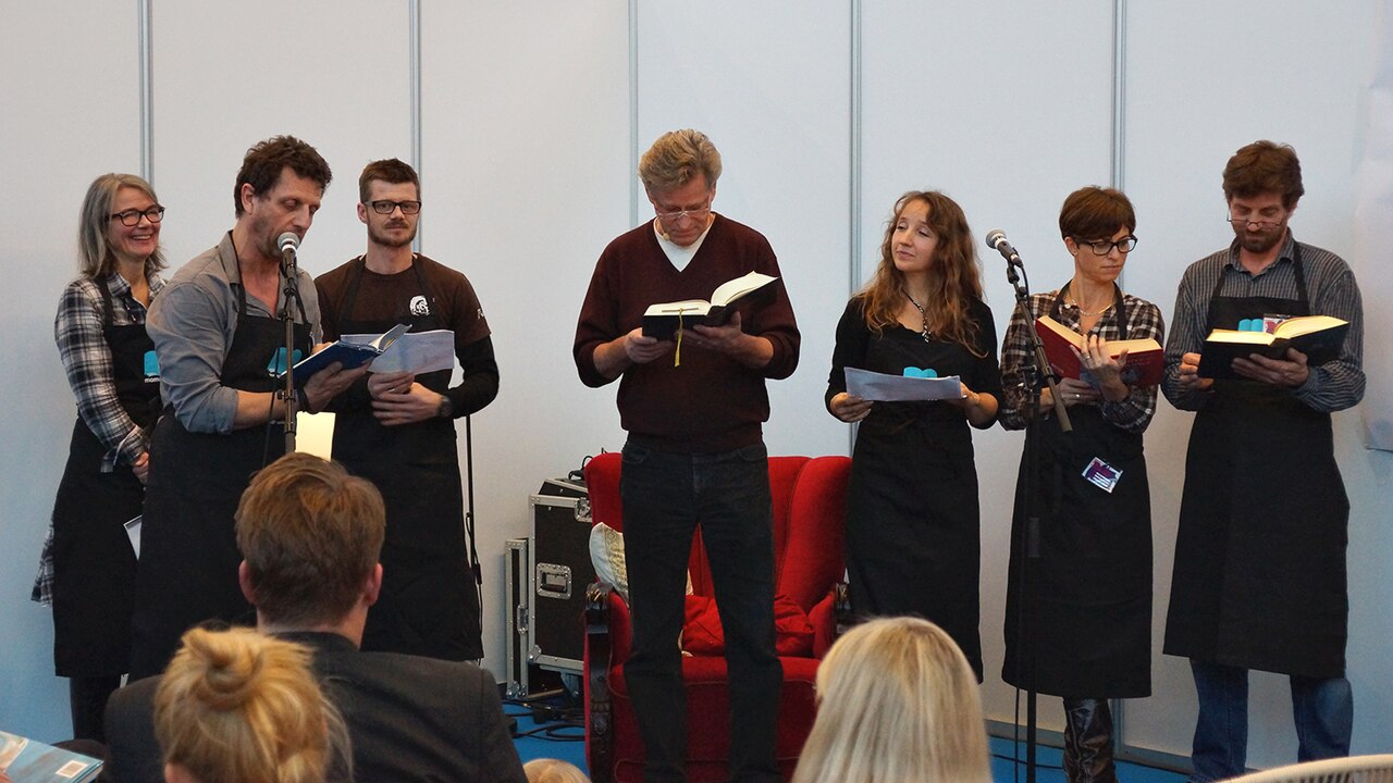 Danish actors and actresses from the audiobook publisher "Momolydbog" reading from "Hans Christian Andersens Fairy Tales" during the Copenhagen Book Fair "BogFo (2012)