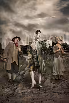 Ole Thestrup, Pelle Emil Hebsgaard and Sonja Oppenhagen in the Copenhagen theater Folketeatret's production of the play "Jean de France" by Ludvig Holberg. (2014)