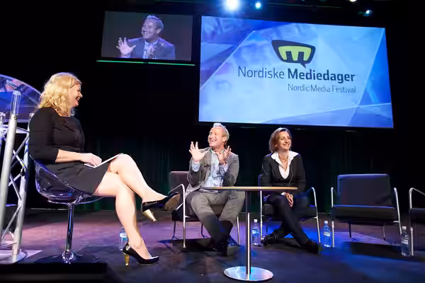 Bergen, 20110513. Nordiske Mediedager, fredag. Anne Lindmo, Adam Price , Camilla Hammerich. Foto: Eirik Helland Urke
