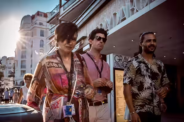 American actress Karen Duffy walking on the Croisette. Cannes, France, July 2021.