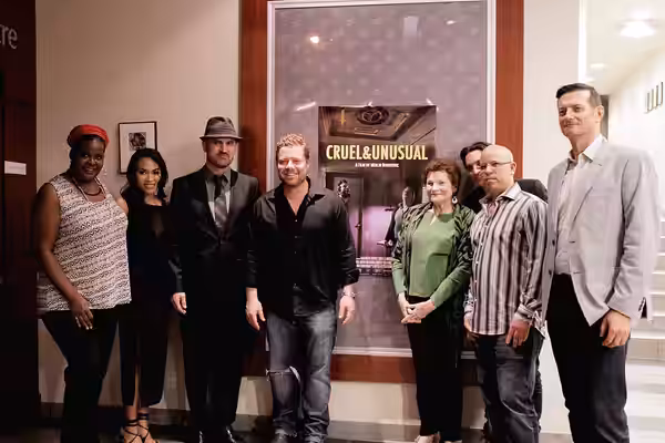 L-R: Gigi Jackman, Bernadette Saquibal, Andy Thompson, David Richmond-Peck, Mary Black, Richard Harmon, Matthew Cervi, Merlin Dervisevic at the Cruel and Unusua (2014)