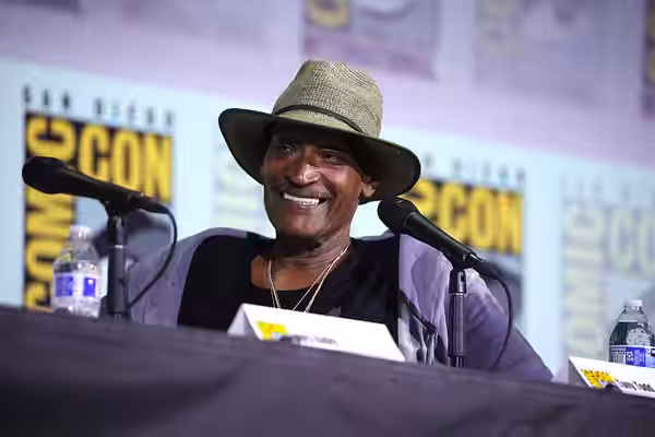 Tony Todd speaking at the 2023 San Diego Comic Con International, for "Marvel's Spider-Man 2: Symbiotic Relationships", at the San Diego Convention Center in Sa