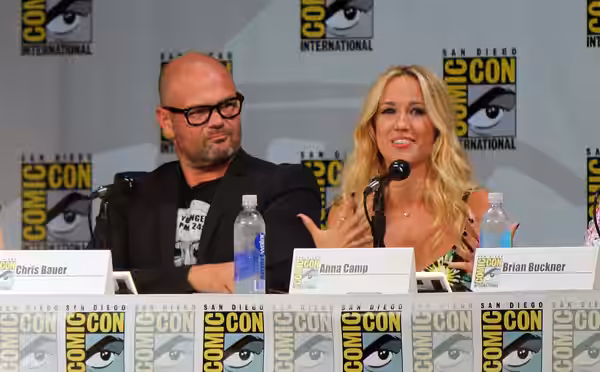 Chris Bauer and Anna Camp at the True Blood panel at the 2014 Comic-Con convention in San Diego, California.