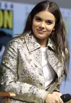 Hailee Steinfeld and Christopher Miller speaking at the 2018 San Diego Comic Con International, for "Spider-Man: Into the Spider-Verse", at the San Diego Conven