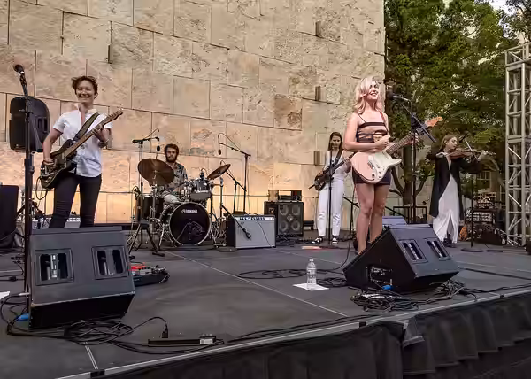 Lola Kirke performing live at the Getty Museum in Los Angeles, California, on Saturday, July 28, 2018.
