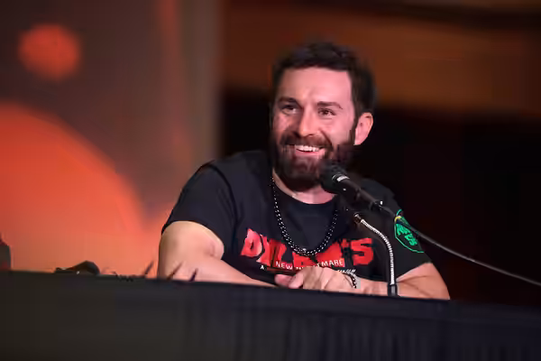Miko Hughes speaking with attendees at the 2023 Mad Monster Arizona Party at the Renaissance Phoenix Glendale Hotel &amp; Spa in Glendale, Arizona. Please attri