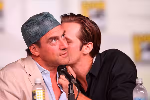 Chris Meloni &amp; Alexander Skarsgard speaking at the 2012 San Diego Comic-Con International in San Diego, California. Please attribute to Gage Skidmore if use