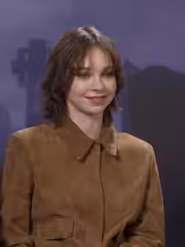 Emma Myers at an interview for Wednesday (season 2), 2025