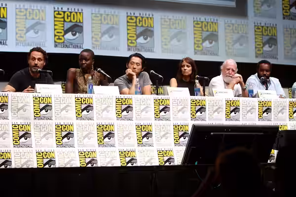 Andrew Lincoln, Danai Gurira, Steven Yeun, Lauren Cohan, Scott Wilson and Chad Coleman speaking at the 2013 San Diego Comic Con International, for "The Walking 